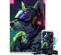 Wolf Cyberpunk Neon Jigsaw Puzzles1000 Pieces Cognitive Train Fun Flawless Interlocking Pieces Birthday Gift Brain Teaser Toy (38x26cm)