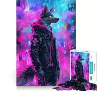 Wolf Cyberpunk Neon Jigsaws 1000 Pieces for Adults Memory Boost Game Professional Grade Cutting Heartwarming Gathering Activity (38x52cm)