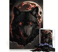 Wolf Dark Moon Red Clouds 1000 Piece Jigsaws for Teenagers Puzzle Recall Skill Restful Escape Crisp Edges Cozy Xmas Gift (38x52cm)