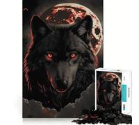 Wolf Dark Moon Red Clouds Jigsaw Puzzles1000 Pieces Cognitive Train Fun Flawless Interlocking Pieces Birthday Gift Brain Teaser Toy (38x52cm)
