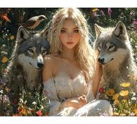 Wolf Diamond Art Girl 5D Diamond Painting Kits for Adults Beginners, Full Drill DIY Crystal Art Canvas Painting Pictures, Hobbies Crafts for Adults Women, Home Wall Decor Gifts 32x44 Inch 0a-1478