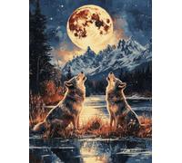 Wolf Diamond Art, Moon Diamond Painting 5D DIY Full Square Drill Crystal Art Cross Stitch Kits for Adults Beginner, Dimond Painting Pattern Design for Home Decor, Wall Decor, Gifts 40*55CM -wyl2506LX