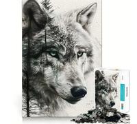 Wolf Double Exposure 1000 Piece Adult Puzzles Mental Focus Game High Accuracy Cutting Craft Bonding Activity for Loved Ones (38x52cm)