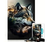 Wolf Double Exposure 1000 Piece Jigsaws for Adults Brain Training Fun Clean Cut Sturdy Components Calming Mental Break Activity (38x52cm)