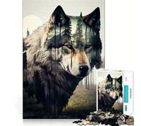 Wolf Double Exposure 1000-piece Puzzle for Teenagers Focus Memory Game Professional Grade Cutting Relaxing Indoor Group Activity (50x75cm)