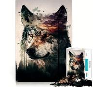 Wolf Double Exposure 1000 Piece Teenager Puzzles Cognitive Train Game Zero Gap Compact Fun for Family Game Time (38x52cm)