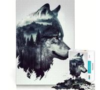 Wolf Double Exposure Adult Jigsaw1000 Pieces Cognitive Boost Game No Gap Tight Fitting Design Birthday Gift Brain Teaser Toy (50x75cm)