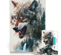 Wolf Double Exposure Adults 1000 Piece Jigsaw Puzzle Focus Memory Game Zero Gap Compact Fun for Family Game Time (38x26cm)
