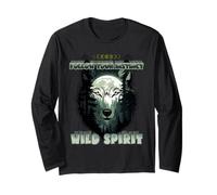 Wolf Double Exposure Forest Moon Nature Spirit Aesthetic Long Sleeve T-Shirt