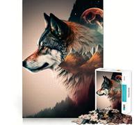 Wolf Double Exposure Jigsaw Puzzle 1000 Piece Cognitive Fun Play Precise Interlock Structure Bonding Activity for Loved Ones (50x75cm)