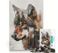 Wolf Double Exposure Jigsaw Puzzle 1000 Piece Focus Boost Fun Advanced Laser Cutting Tech Travel-friendly Brain Game Gift (50x75cm)