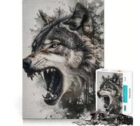 Wolf Double Exposure Jigsaw Puzzles1000 Pieces Brain Recall Game Premium Laser Cut Quality Absorbing Activity for Quiet Nights (38x26cm)