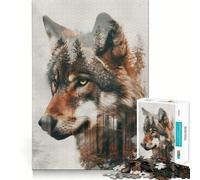 Wolf Double Exposure Jigsaw Puzzles1000 Pieces Cognitive Boost Fun Burr Free Clean Cut Pieces Holiday Indoor Entertainment Toy (38x52cm)