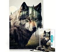 Wolf Double Exposure Jigsaw Puzzles1000 Pieces Cognitive Boost Fun Burr Free Clean Cut Pieces Holiday Indoor Entertainment Toy (38x26cm)