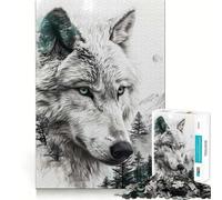 Wolf Double Exposure Jigsaws 1000 Pieces for Adults Memory Boost Game Professional Grade Cutting Heartwarming Gathering Activity (38x52cm)