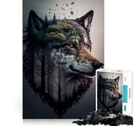 Wolf Double Exposure Jigsaws 1000 Pieces for Adults Memory Boost Game Professional Grade Cutting Heartwarming Gathering Activity (38x52cm)