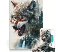 Wolf Double Exposure Jigsaws 1000 Pieces for Adults Memory Boost Game Professional Grade Cutting Heartwarming Gathering Activity (50x75cm)