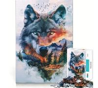 Wolf Double Exposure Landscape Art 1000 Pieces Puzzles for Adults Mind Exercise Play Precision Cut Smooth Edges Relaxing Indoor Group Activity (38x52cm)