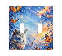Wolf Double Light Switch Cover Plate, Nature Fantasy Butterfly Flower None Blue Plastic Standard Size Decorative Wall Plates for Home Living Room New Apartment Decor