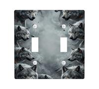 Wolf Double Light Switch Cover Plate, Wildlife Realistic Smoke Eyes None Gray Plastic Standard Size Decorative Wall Plates for Home Living Room Bedroom Bathroom Decor