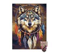 Wolf Dream Catcher 11CT Pre-Printed Cross Stitch Kits for Adults & Beginners, Pattern Needlepoint Kit Crafts for Home Decor Gifts 12x16 Inch 10347