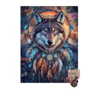 Wolf Dream Catcher 11CT Pre-Printed Cross Stitch Kits for Adults & Beginners, Pattern Needlepoint Kit Crafts for Home Decor Gifts 12x16 Inch 10344