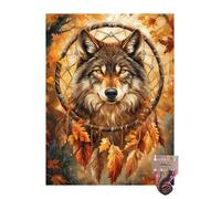 Wolf Dream Catcher 11CT Pre-Printed Cross Stitch Kits for Adults & Beginners, Pattern Needlepoint Kit Crafts for Home Decor Gifts 12x16 Inch 10345