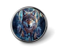 Wolf Dream Catcher Dream Round Brooch Pin Badge Lapel Tie Pin for Women Men Office Worker Teacher Decor