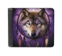 Wolf Dream-Catcher Funny Wallet for Men RFID Blocking Bifold Wallet Soft Billfold with Card Slots Custom Gifts