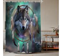 Wolf Dream Catcher Shower Curtain Native American Theme Cloth Fabric Bathroom Decor Sets with Hooks Waterproof Washable 72 x 72 inches Teal and Brown