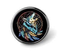 Wolf Dream-Catcher Spiritual Feathers Round Lapel Pin Button Brooch Tie Badge Elegant Hat Clothing Jewelry Accessories
