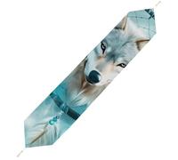 Wolf Dream Catchering Plush Table Runner with Tassels Stylish Decor Table Cloth for Home Kitchen Farmhouse