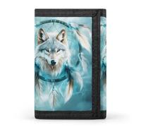 Wolf Dream Catchering Trifold Men's Wallets with 8 Card Slots & Key Hook Slim Travel Purse Money Clip