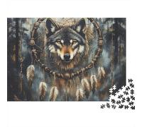 Wolf Dreamcatcher 1000 Piece Jigsaw Puzzle Paper for Adults Forest Night View Puzzle Game for Family Home Decor Relax Gift 38x26cm/1000pcs