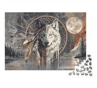 Wolf Dreamcatcher Art 1000 Piece Jigsaw Puzzle Cognitive Development Party Puzzle Game Cosy Night In Sturdy Paper 38x26cm/1000pcs