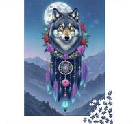 Wolf Dreamcatcher Art 1000 Pieces Extra-thick Cardboard Jigsaw Puzzle Kids Beginners Decompression Game Wall Decoration 52x38cm/1000pcs