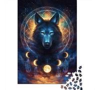 Wolf Dreamcatcher Art 1000 Pieces Extra-thick Cardboard Jigsaw Puzzle Kids Beginners Decompression Game Wall Decoration 70x50cm/1000pcs