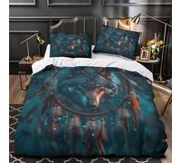 Wolf Dreamcatcher Comforter Cover 3D Design Printed Durable 3 Pcs Bedding Set Zipper Native American Duvet Cover Super Soft All Season for Kids Girls Boys Adults Women Teens Single（140x200cm）