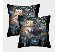 Wolf Dreamcatcher-Fantasy Art Style Pillow Covers 2 Pack Cozy Pillowcases Available All Seasons Cushion Covers Polyester Decorative for Sofa Living Room Bed Home 40x40cm