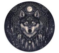 Wolf Dreamcatcher Jigsaw 1000 Piece Round Puzzle Spiritual Art Design Jigsaw Puzzle Impossible Puzzle for Adults And Kids 1000pcs (67.5x67.5cm)
