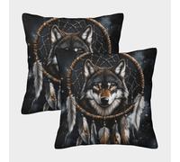 Wolf Dreamcatcher-Native American Art Style Pillow Covers 2 Pack Cozy Pillowcases Art Cushion Case Polyester Decorative Couch Living Room 40x40cm