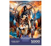 Wolf Dreamcatcher Sunset 1000 Piece Jigsaw Puzzle Tribal Wilderness Spirit Puzzle for Adults Recycled Cardboard Educational Game Challenge Fun Home Activity Great Gift for Family Lovers Cognitive Deve