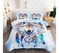 Wolf Dreamcatcher Super King Duvet Coverless, Native American Style Quilt & 2 Pillow Cases, 10.5 Tog Ultra Soft Microfibre, Reversible Design for Bedroom Decor sm480