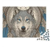 Wolf Dreamcatcher Wall Art Print Jigsaw Puzzles Puzzles for Adults Kids. 1000 Pieces Great Gifts Challenge Toy Educational Game Home Decoration for Educational Games Gifts 38x26cm/1000pcs