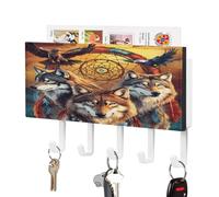 Wolf Dreamcatchers Wall Mounted Key Holder with 5 Key Hooks Hanging Mail Organizer Rack for Entryway