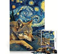 Wolf Dreams Under Starry Night Sky 1000 Piece Jigsaw Puzzles for Adults Teenagers Thought Training Mindful Leisure Uniform Cut Bday Surprise (50x75cm)