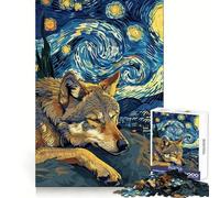 Wolf Dreams Under Starry Night Sky Jigsaw Puzzles for Teenagers 1000 Pieces Brain Wellness Mind Calming Fun Perfect Lock (38x52cm)