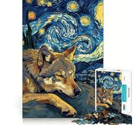 Wolf Dreams Under Starry Night Sky Jigsaw Puzzles1000 Pieces Brain Recall Game Premium Laser Cut Quality Absorbing Activity for Quiet Nights (38x52cm)