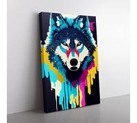 Wolf Dripping Paint No.3 Abstract Canvas Wall Art Print Ready to Hang, Framed Picture for Living Room Bedroom Home Office Décor, 50x35 cm (20x14 Inch)