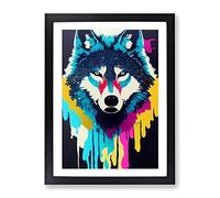 Wolf Dripping Paint No.3 Abstract Framed Print for Living Room Bedroom Home Office Décor, Wall Art Picture Ready to Hang, Black A3 Frame (34 x 46 cm)